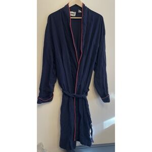 Vintage L.L. Bean Flannel Robe Men XXL Blue Red Tie Belt Cotton Pocket USA Made
